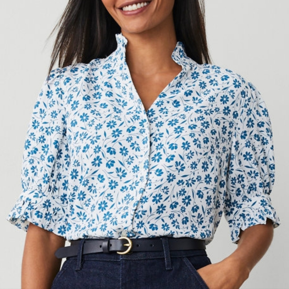 New Ann Taylor ruffle collar floral shirt